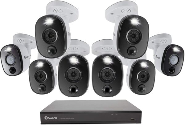Swann 16 Channel 8 Camera DVR Security System, Wired Surveillance 4K HD DVR-5580 + 2TB HDD, Audio Capture, Color Night Vision, Heat & Motion Sensing Warning Light, Alexa + Google, SWDVK-1655808WL